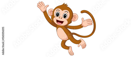Cartoon monkey waving hand, cute, fun, playful, happy, jungle animal, primate