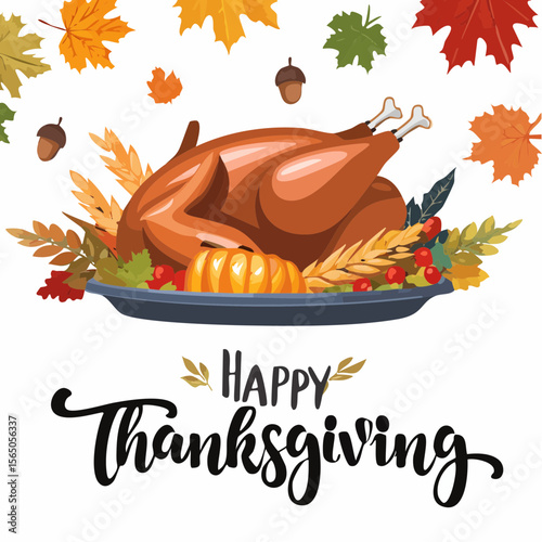 Thanksgiving Feast: A mouthwatering roasted turkey, surrounded by autumn foliage and seasonal elements, celebrates the spirit of Thanksgiving, inviting viewers to savor the warmth of the holiday.