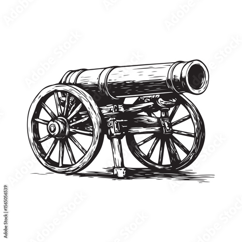 Cannon silhouette, Silhouette vintage old cannon, defending castles and strongholds, Minimalist Cannon vector, Weapon silhouette
