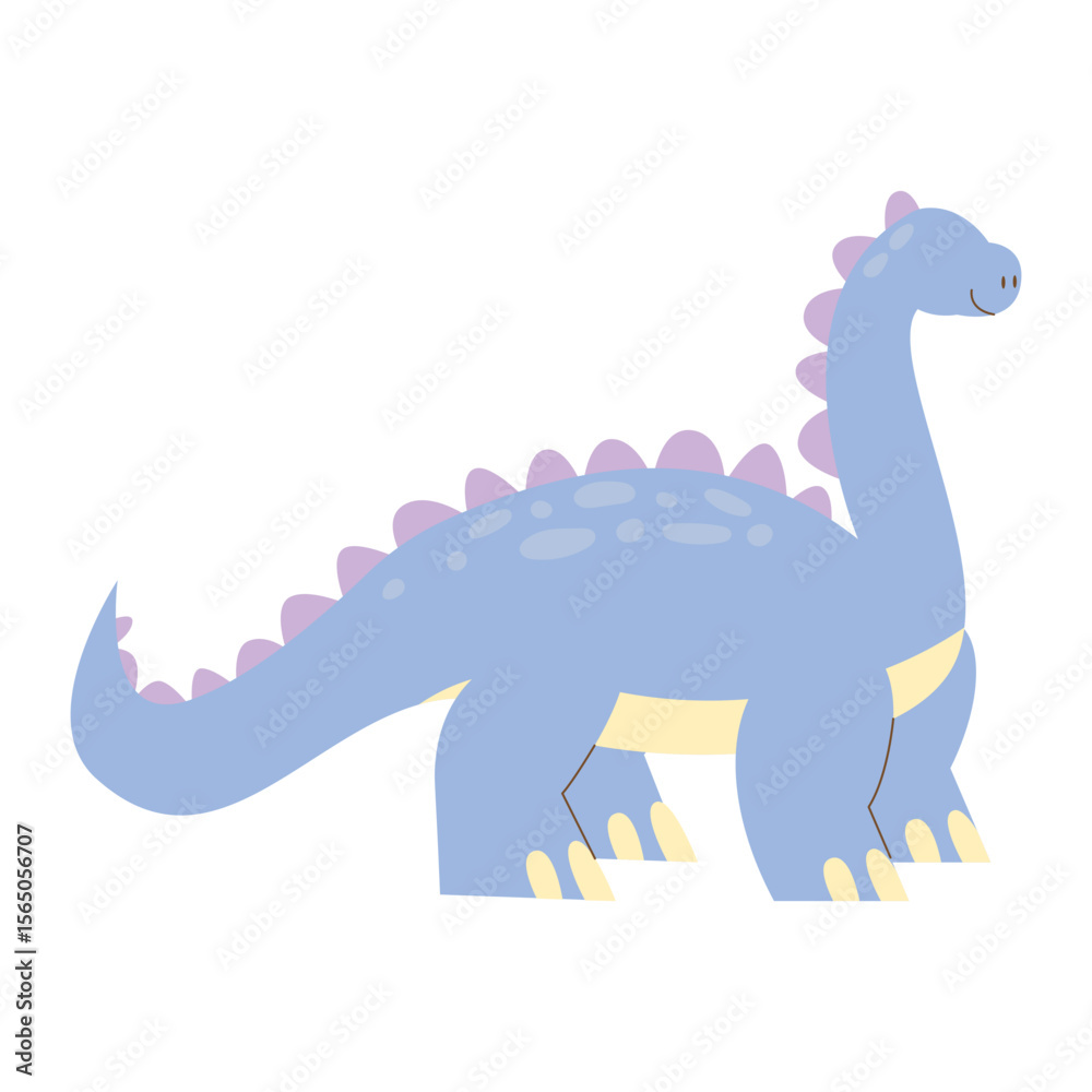 Naklejka premium Cute Blue Brontosaurus Dinosaur Cartoon Illustration