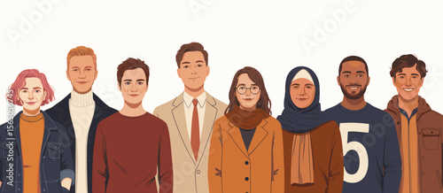 Diverse group of people, multiracial, multiethnic, casual, portrait, eight people