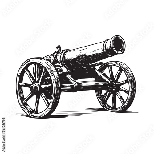 Cannon silhouette, Silhouette vintage old cannon, defending castles and strongholds, Minimalist Cannon vector, Weapon silhouette