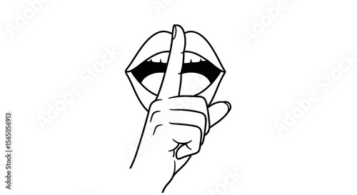 Mouth with finger, silence gesture, shhh, hush, silent, quiet, secret, lips, finger, mouth