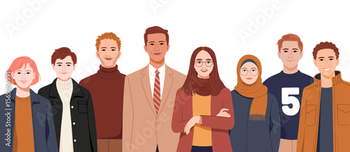 Diverse group of adults in 20s and 30s standing together, teamwork and unity concept