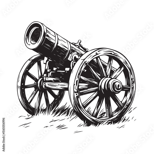 Cannon silhouette, Silhouette vintage old cannon, defending castles and strongholds, Minimalist Cannon vector, Weapon silhouette