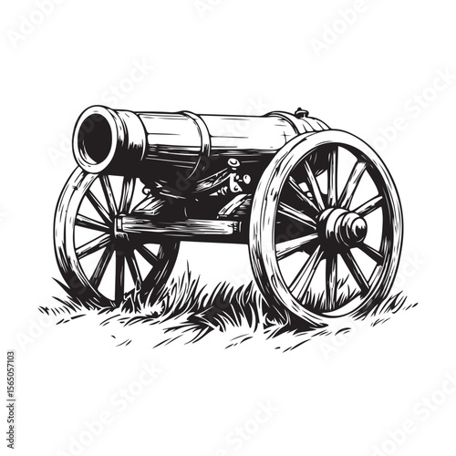 Cannon silhouette, Silhouette vintage old cannon, defending castles and strongholds, Minimalist Cannon vector, Weapon silhouette
