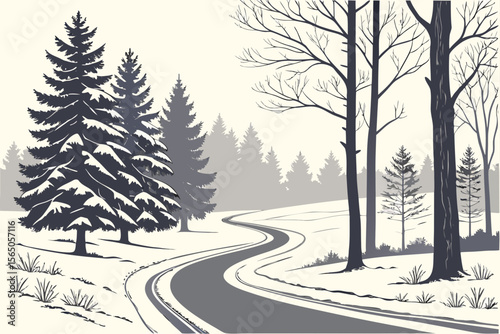 Winter Forest Path – Snow Vector.