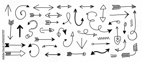 Hand drawn arrows doodle set vector illustration, direction pointers