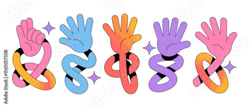 Hands abstract connection, playful concept, design, colorful, arms, cartoon, art, illustration, gesture, quirky