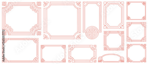 Asian borders, oriental frame set, decoration elements, graphic resource, design template