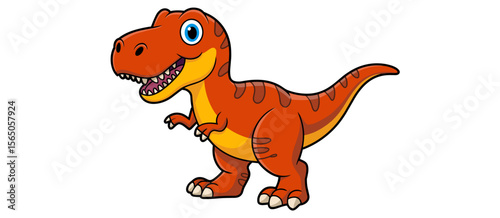 Cartoon t rex dinosaur, prehistoric reptile animal with orange skin and brown stripes