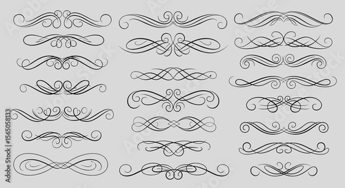 Ornamental swirls, decorative dividers, flourishes, scrollwork, elegant lines, vintage, design elements