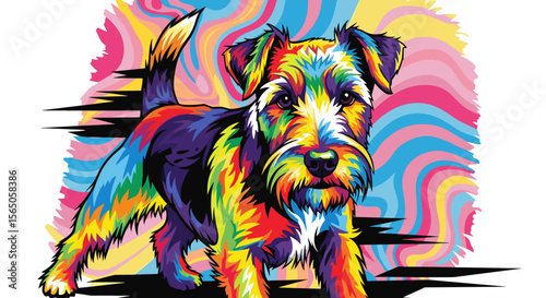 Colorful dog art, vivid pet illustration, bright animal portrait, canine graphic, cheerful design