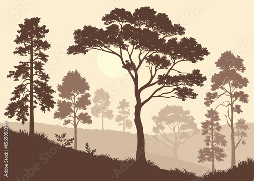 Rabbits in meadow forest border – vector illustration of cute rabbits in natural grassy woodland edge