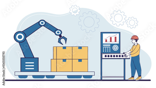 Smart factory automation with robotics and AI – vector illustration of advanced industrial technology