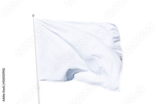 Transparent white flag billowing softly on a flagpole under sunny skies, perfect for themes of neutrality, announcements, or clean design aesthetics