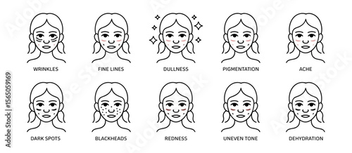 Woman showing wrinkles, blackheads, dullness, dehydration, and fine lines, skin problems