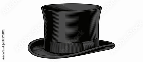 Black top hat graphic, vintage style, formal wear, fashion accessory illustration