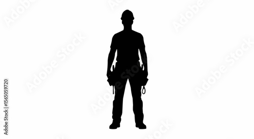 Wallpaper Mural "Construction Worker Silhouette with Tools | Black and White Labor Vector Icon Set" Torontodigital.ca