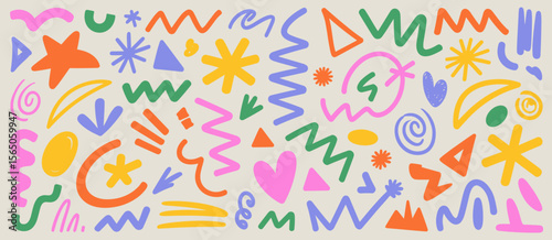 Abstract pattern background with playful shapes and colorful doodle art, vector design