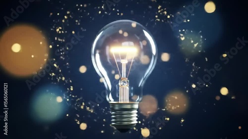 Glowing light bulb with radiant sparks and dynamic bokeh, symbolizing inspiration