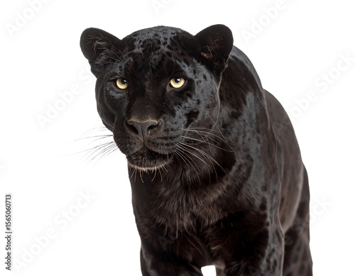 A majestic black panther in a close-up shot.