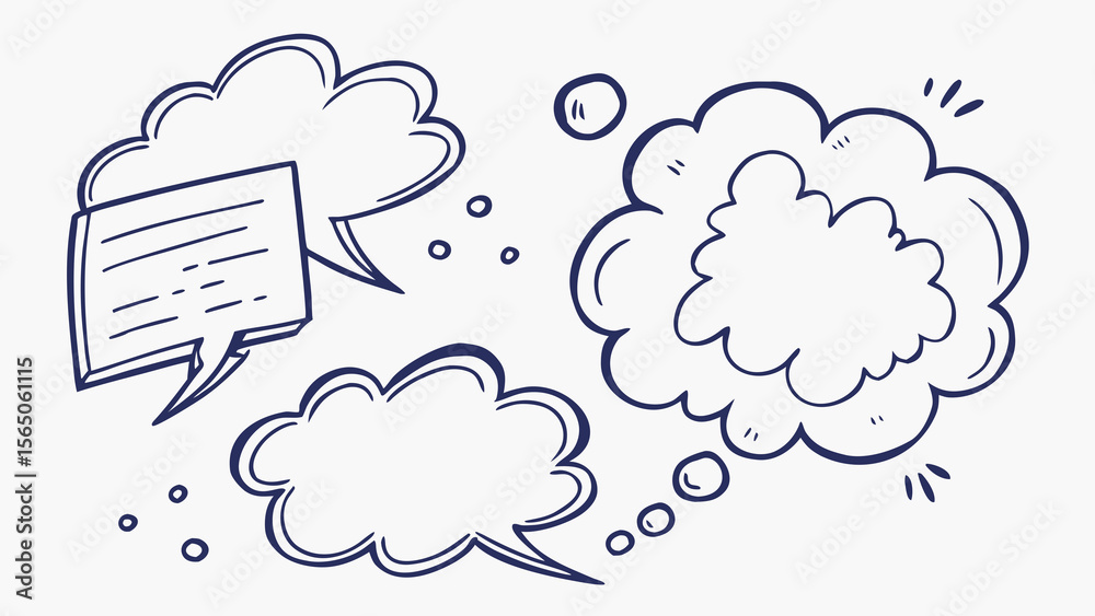 Fototapeta premium Hand-drawn speech and thought bubbles in a creative style, perfect for conveying ideas and dialogue.