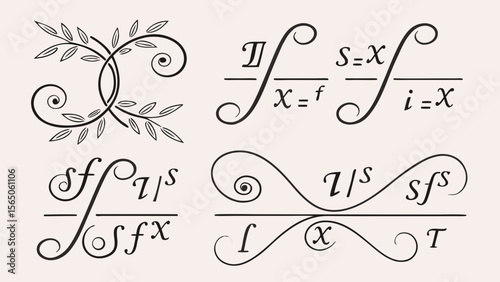 Elegant mathematical formulas enhanced with decorative flourishes and leaves, creating a blend of art and science.
