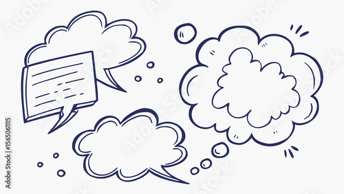 Hand-drawn speech and thought bubbles in a creative style, perfect for conveying ideas and dialogue.