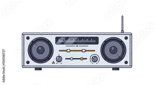 Vintage Radio Receiver with Antenna Speaker and Dial for Audio Broadcasting and Reception