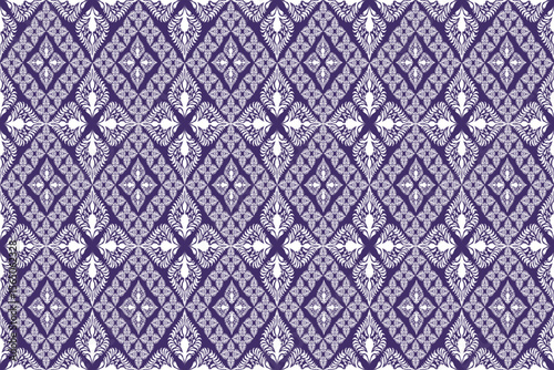 This pattern showcases delicate white floral elements within a purple diamond grid, blending traditional Thai elegance with a soft, ornamental symmetry.