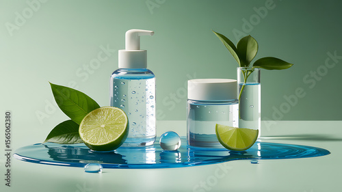 Natural Skincare Products with Lime Extract ,Refreshing Beauty Essentials for Healthy Skin Product Background.