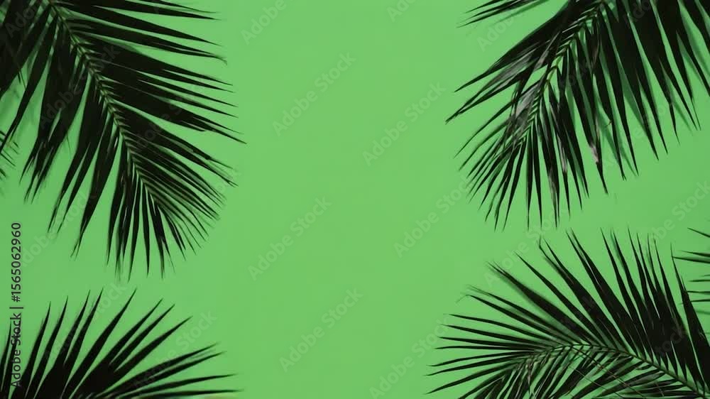 Palm leaf silhouettes green background Palm leaf silhouettes green background