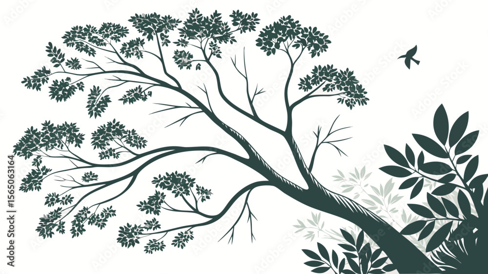 Obraz premium A beautifully illustrated tree with intricate branches and leaves, set against a minimalistic background.