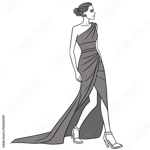 A sleek gunmetal grey trumpet dress, modern and edgy, perfect for a sophisticated and bold fashion statement.