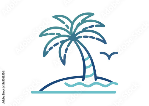 Beach with Palm Tree Vector, Palm Tree Colorful Icon