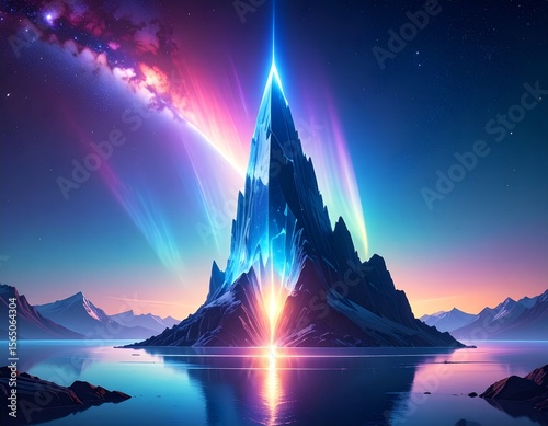 Glowing Ice Shard Across Cosmic Horizon Line