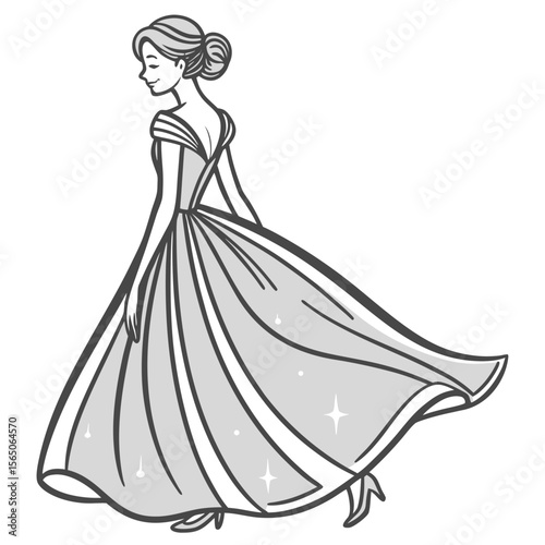 Dazzling silver grey A-line dress with shimmering fabric, perfect for a glamorous and eye-catching entrance.