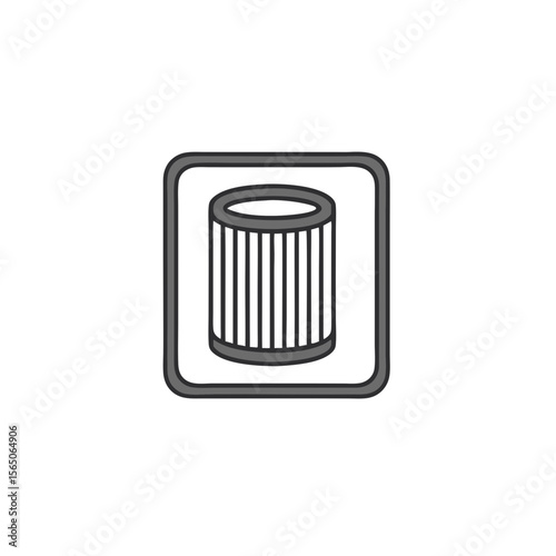 Vector icon of HEPA filter cartridge in rectangular frame, air purifier part in grey color
