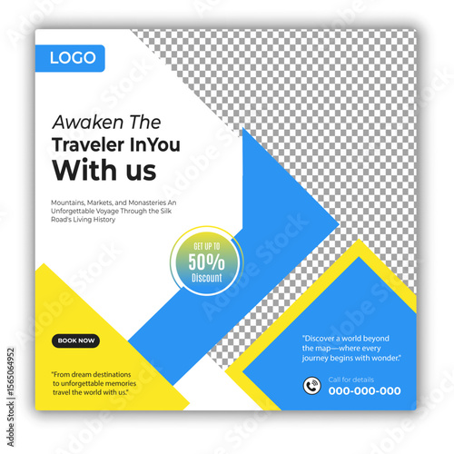 Travel and tour social media posts and web banner square design template