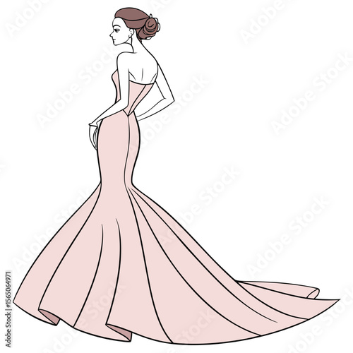 Elegant blush pink mermaid dress with sleek satin, featuring a delicate and sophisticated silhouette.