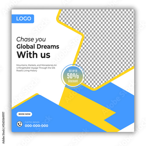 Travel and tour social media posts and web banner square design template