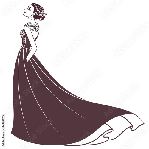 Sophisticated deep plum sheath wedding dress, elegant and unique, ideal for a refined and modern bridal style.