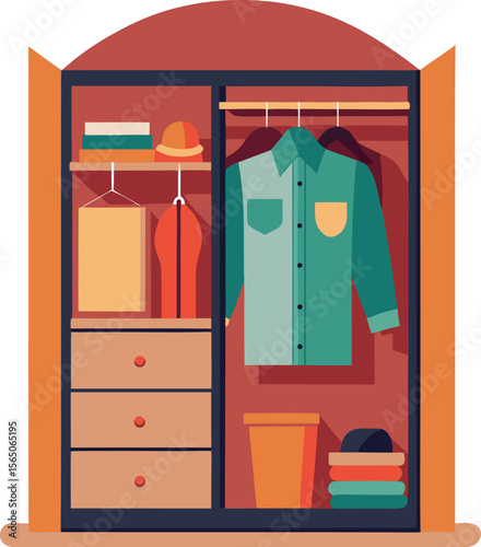 wardrobe with clothes