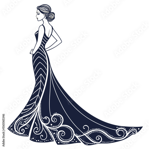 Sophisticated navy trumpet gown, elegant and refined, a timeless choice for a formal event or gala.