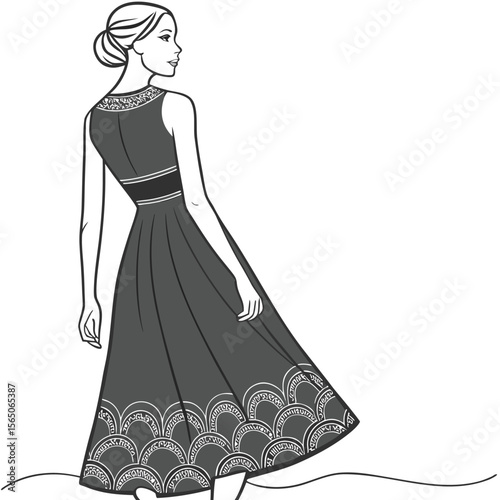 Dramatic obsidian black A-line dress, elegant and timeless, perfect for a striking and sophisticated statement.