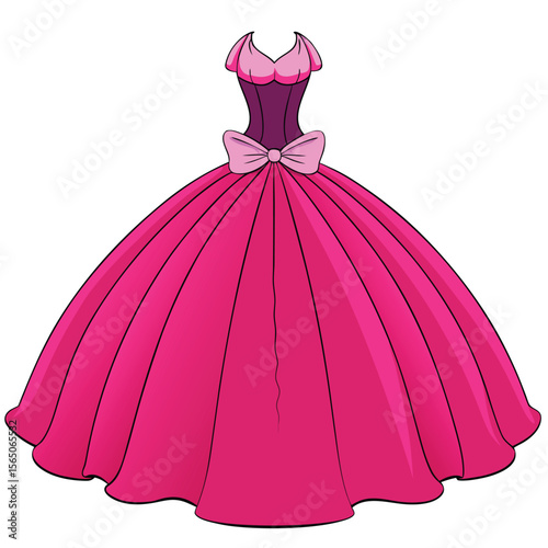 Fiery bright pink ball gown with a voluminous skirt, boasting a bold and unforgettable presence.