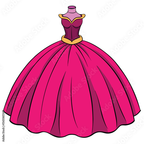 Fiery fuchsia ball gown with a voluminous skirt, creating a vibrant and bold statement for any event.