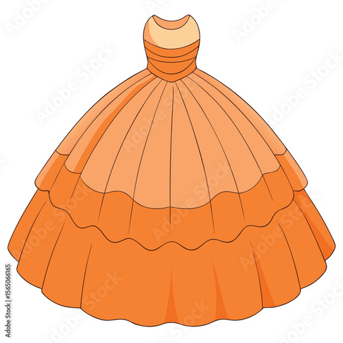 Playful apricot orange ball gown, soft and warm, featuring a whimsical design for a cheerful celebration.