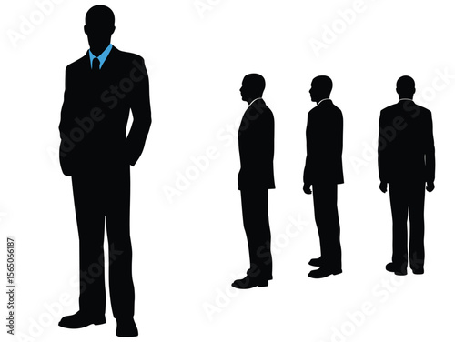 Business people, group of businessmen in suits, set of vector businessmen silhouettes isolated on white background